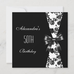 Invitation Florale Damask Noir Blanc 50e Anniversa
