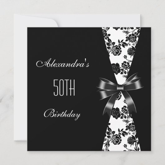 Invitation Florale Damask Noir Blanc 50e Anniversa (Devant)