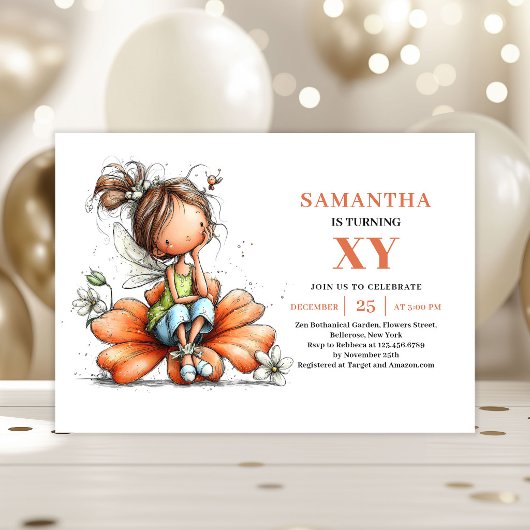 Invitation florale d'anniversaire de Fée Capriceus