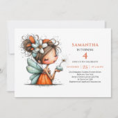 Invitation florale d'anniversaire de fille fée fan (Devant)