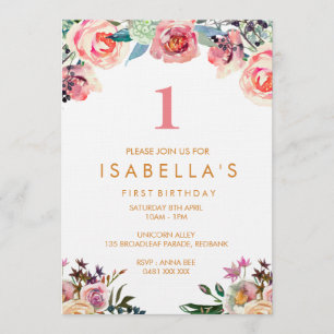 Invitation florale d'anniversaire de filles