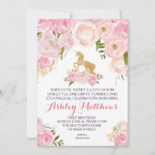 Invitation florale d'anniversaire de licorne (Devant)