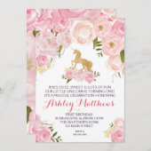 Invitation florale d'anniversaire de licorne (Devant / Derrière)