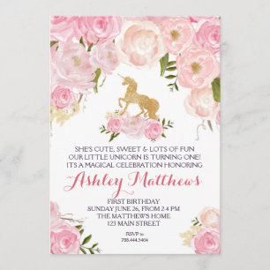 Invitation florale d'anniversaire de licorne