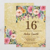 Invitation florale d'anniversaire de parties (Devant / Derrière)