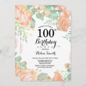 Invitation florale d'anniversaire de pêche (Devant / Derrière)