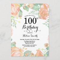 Invitation florale d'anniversaire de pêche