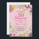Invitation florale d'anniversaire de surprise<br><div class="desc">Invitation florale d'anniversaire de surprise cinquantième pour des femmes. Aquarelle florale,  arrière - plan rose. 16ème 18ème 21ème 30ème quarantième cinquantième soixantième soixante-dixième quatre-vingtième quatre-vingt-dixième 100th. Tout âge. Pour davantage de personnalisation,  cliquez sur svp la "personnaliser il" bouton et utilisez notre outil de conception pour modifier ce modèle.</div>