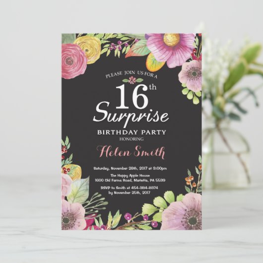 Invitation florale d'anniversaire de surprise (Debout devant)