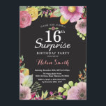 Invitation florale d'anniversaire de surprise<br><div class="desc">Invitation florale d'anniversaire de surprise 16ème pour des femmes. Aquarelle florale, arrière - plan rose et noir de tableau. 16ème 18ème 21ème 30ème quarantième cinquantième soixantième soixante-dixième quatre-vingtième quatre-vingt-dixième 100th. Pour davantage de personnalisation, cliquez sur svp la "personnaliser il" bouton et utilisez notre outil de conception pour modifier ce modèle....</div>