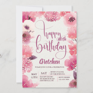 Invitation florale d'anniversaire rose