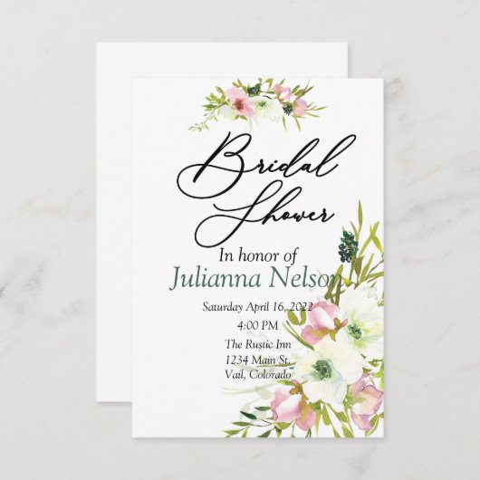 Invitation florale d'aquarelle blanche (Devant / Derrière)