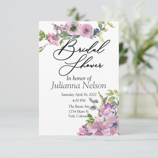 Invitation florale d'aquarelle violette (Debout devant)