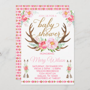 Invitation florale de baby shower d'Antler de