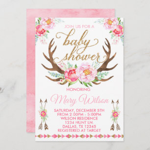 Invitation florale de baby shower d'Antler de