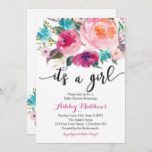 Invitation florale de baby shower de boho rose (Devant / Derrière)