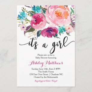 Invitation florale de baby shower de boho rose
