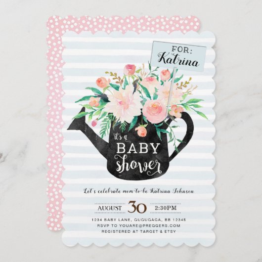 Invitation florale de baby shower de boîte (Devant / Derrière)