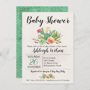 Invitation florale de baby shower de cactus
