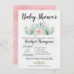 Invitation florale de baby shower de cactus de