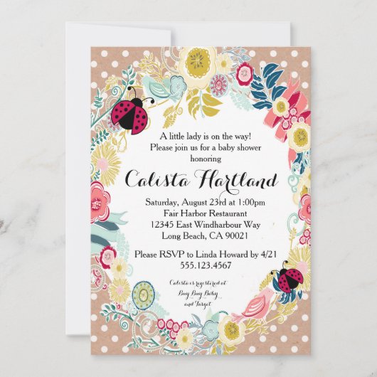 Invitation florale de baby shower de fille de (Devant)