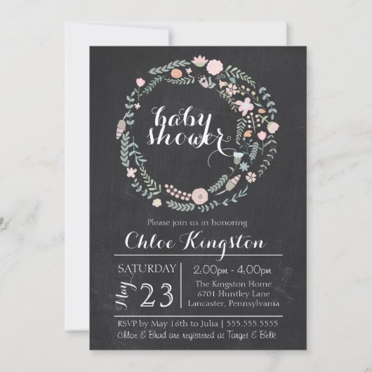 Invitation florale de baby shower de guirlande de (Devant)