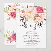 Invitation florale de baby shower de plumes (Devant / Derrière)