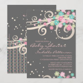 Invitation florale de baby shower de remous de (Devant / Derrière)