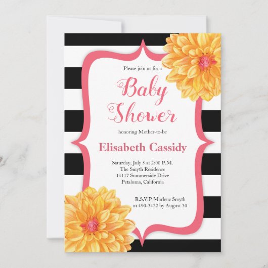 Invitation florale de baby shower de rose et de (Devant)