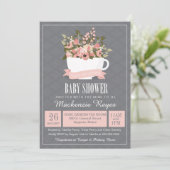 Invitation florale de baby shower de tasse de thé, (Debout devant)