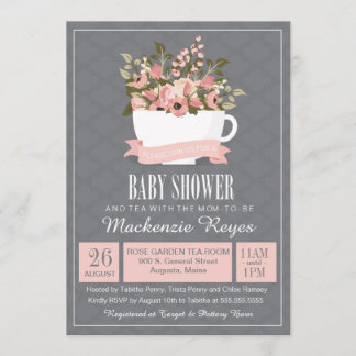 Invitation florale de baby shower de tasse de thé,