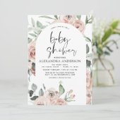 Invitation florale de Baby shower rose poussiéreux (Debout devant)