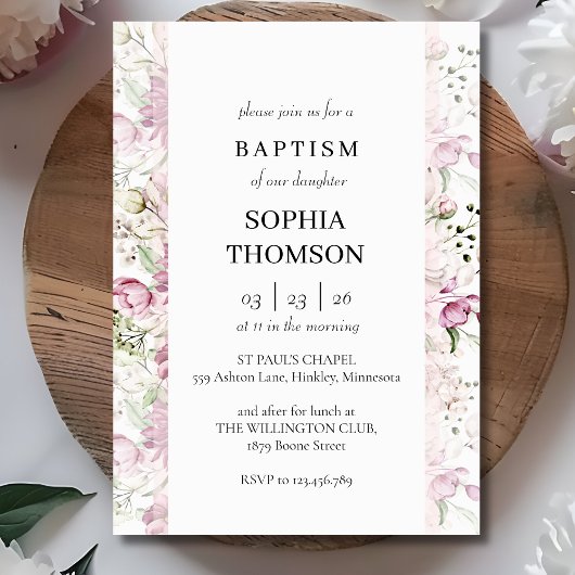 Invitation florale de baptême