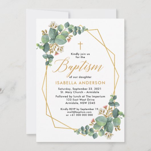 Invitation florale de baptême d'eucalyptus (Devant)