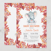 Invitation Florale de Bébé Éléphant pour une Baby (Devant / Derrière)