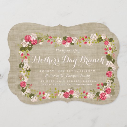 Invitation florale de brunch du jour de mère de (Devant / Derrière)