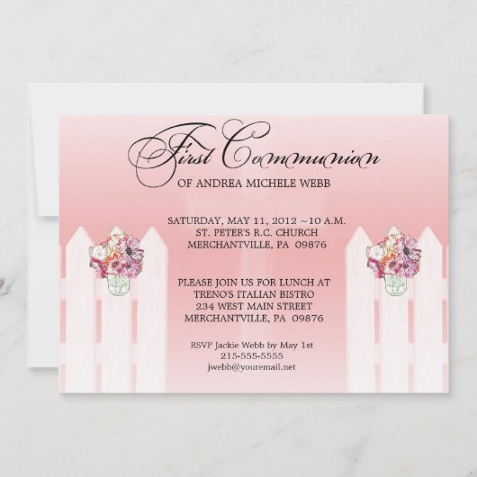 Invitation florale de communion de pot de maçon de (Devant)