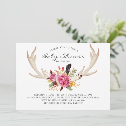 Invitation florale de douche de boho d'andouiller (Debout devant)
