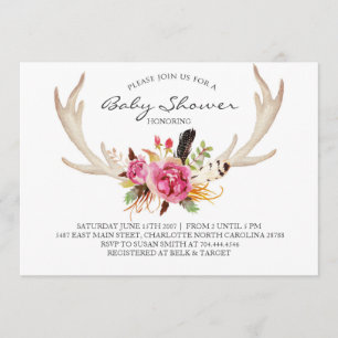 Invitation florale de douche de boho d'andouiller