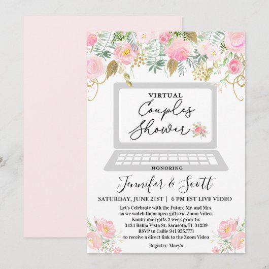 Invitation Florale de douche de couples virtuels (Devant / Derrière)
