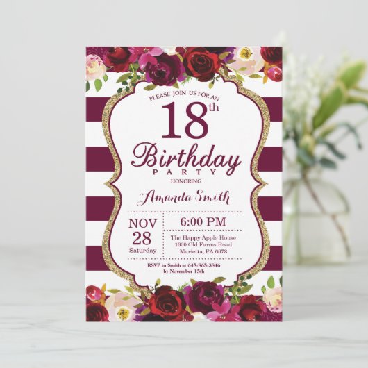 Invitation florale de fête d'anniversaire de (Debout devant)