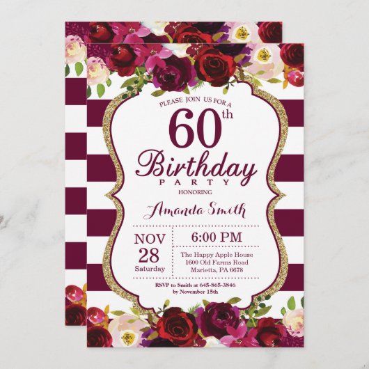 Invitation florale de fête d'anniversaire de (Devant / Derrière)