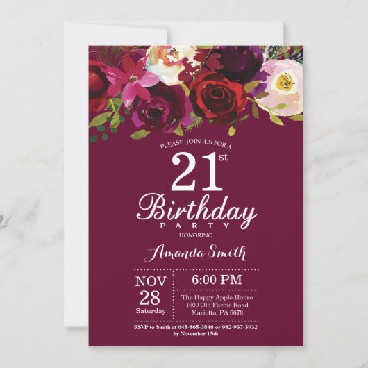 Invitation florale de fête d'anniversaire de (Devant)