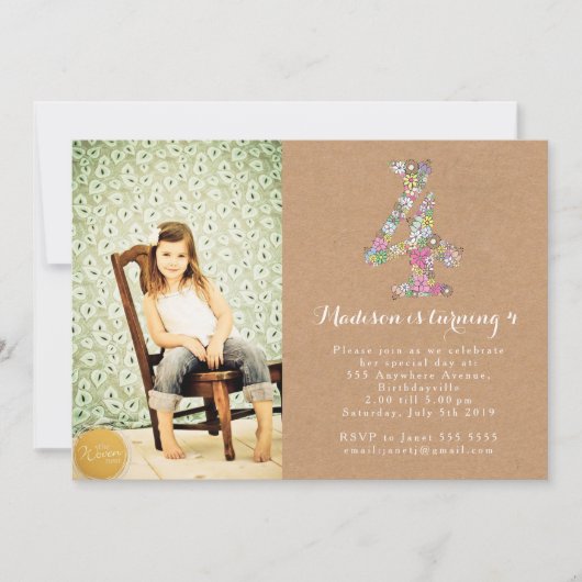 Invitation florale de fête d'anniversaire de (Devant)