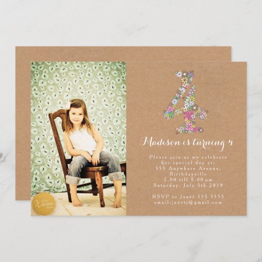 Invitation florale de fête d'anniversaire de (Devant / Derrière)