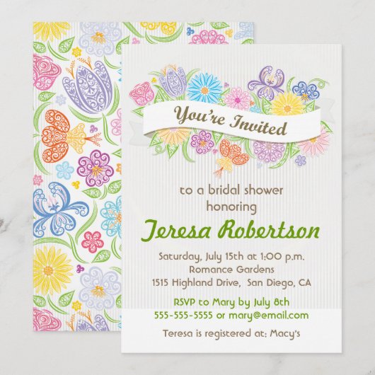 Invitation florale de Fête de la mariée de (Devant / Derrière)