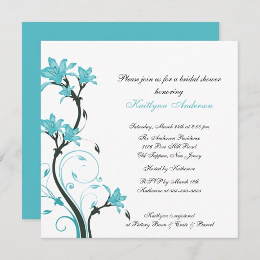 Invitation florale de Fête de la mariée de (Devant / Derrière)