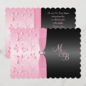 Invitation florale de Loveknot de perle noire et (Devant / Derrière)