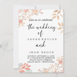 Invitation florale de mariage avec calligraphie no