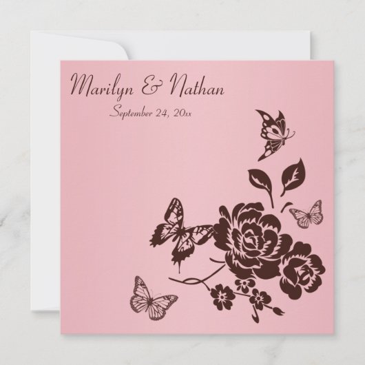 Invitation florale de papillon rose et Brown (Devant)